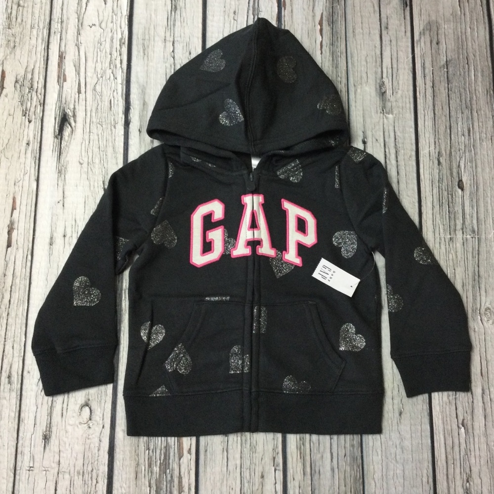 COPY - Gap Girls 2T and 3T Black Sparkle Heart Zip-up Hoodie Sweatshirt. NWT